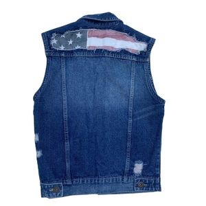Carbon Patriotic Distressed Denim Jean Vest Women Small